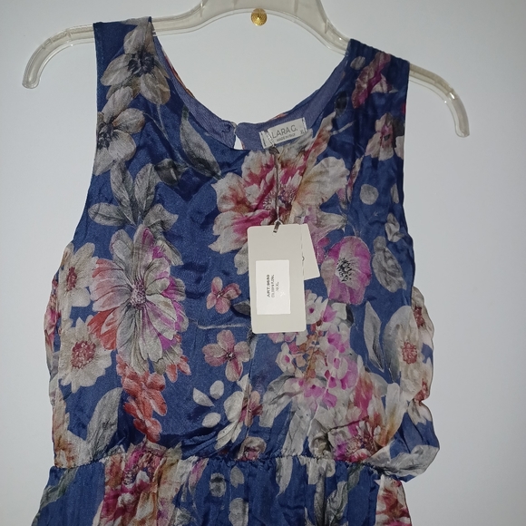 LARA G. BY LARA GUIDOTTI DRESS BLUE/PINKFLORAL SILK BLEND XL NEW MADE IN ITALY. - Picture 7 of 8